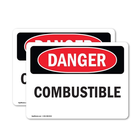 Signmission Combustible Danger Sign, Vinyl Decal, 18in W x 12in L, 2PK OS-2PACK-DS-D-1218-L-2343